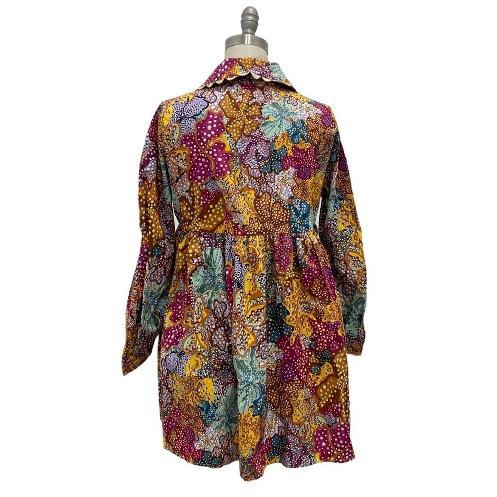 Women’s Floral Scalloped Collar Ballon Sleeve Mini Dress Kika Vargas Size S - Picture 3 of 6